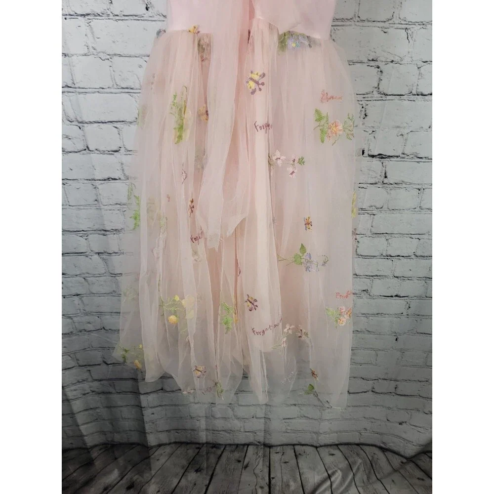 2Bunnies Size 5t Little Girls Pink Floral Embroidered Dress Whimsical, Fairy
